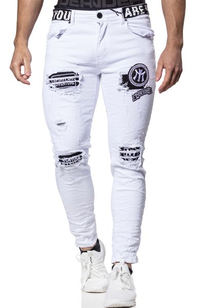 White Ripped Text Printed Elastic Jeans L32 White Ripped Text Printed Elastic Jeans L32