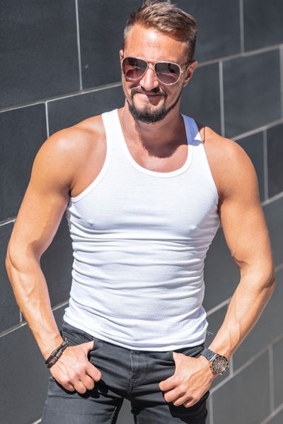 White Rib Tank Top Men Jerone White Rib Tank Top Men Jerone