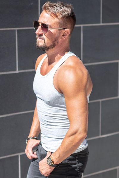 Grey Rib Tank Top Men Jerone
