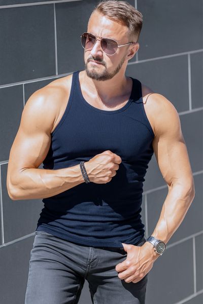 Navy Rib Tank Top Men Jerone