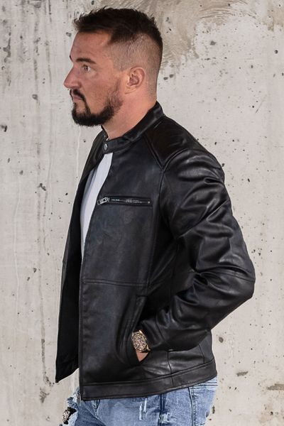 chaqueta de cuero negro de imitación de los hombres motorista