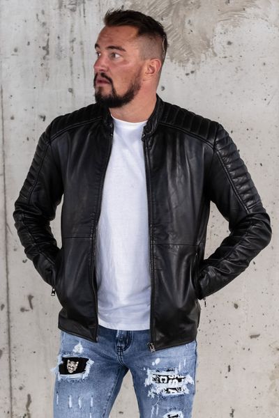 Negro de moda chaqueta de cuero de los hombres de cuero de piel de oveja genuina