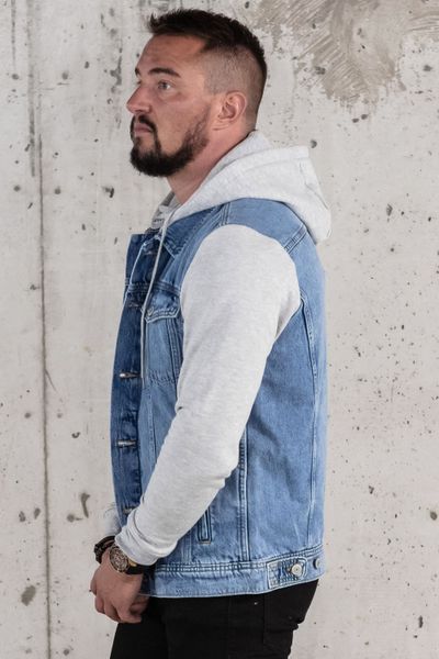chaqueta de mezclilla azul de los hombres con mangas sudadera y sudadera