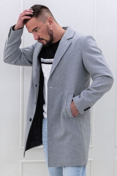 chaqueta de tela de lana gris de los hombres de largo