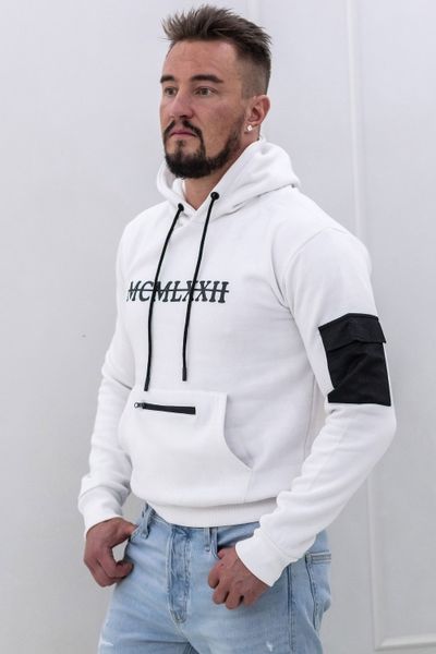sudadera con capucha suave de los hombres blanco con impresión de texto negro
