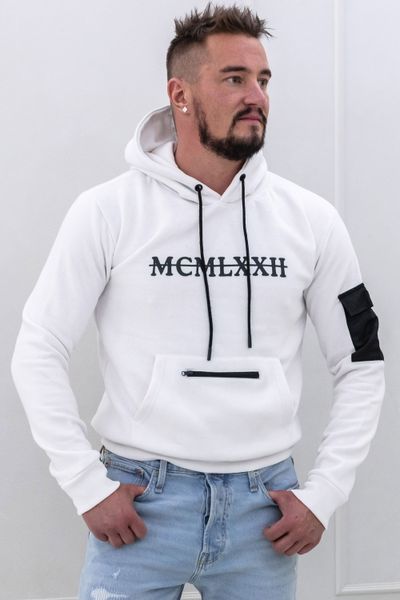 sudadera con capucha suave de los hombres blanco con impresión de texto negro