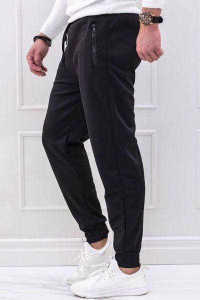 pantalones de chándal negro de los hombres con bolsillos con cremallera