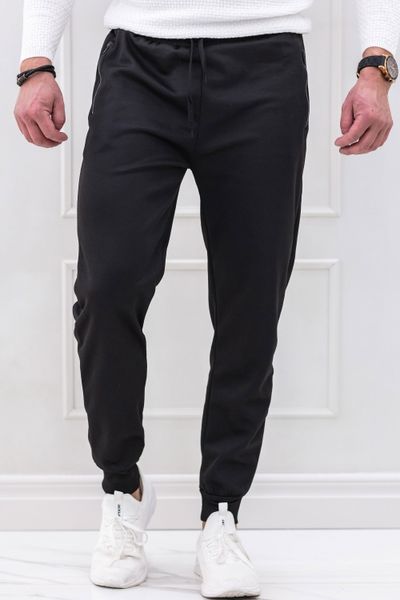 pantalones de chándal negro de los hombres con bolsillos con cremallera