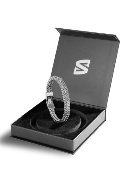 Plata trenzado pulsera de cadena para los hombres de acero de la muñeca