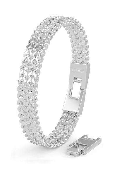 Plata trenzado pulsera de cadena para los hombres de acero de la muñeca