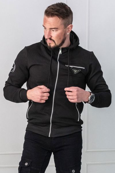 Sudadera con capucha estructurada negra con detalles plateados JERONE