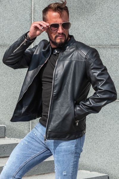 Chaqueta de cuero negro de imitación de los hombres suaves Jerone