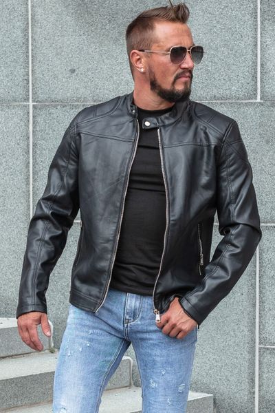 Chaqueta de cuero negro de imitación de los hombres suaves Jerone