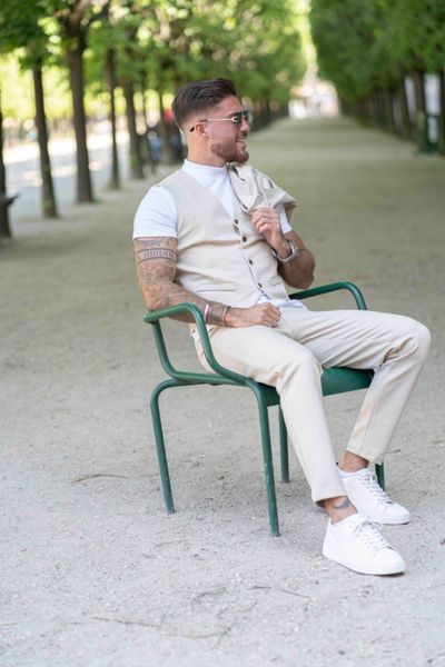 Pantalones rectos elásticos beige para hombre FRILIVIN