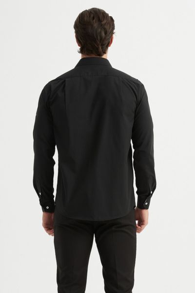 Camisa de cuello con estampado de tartán Comfort Fit negra Jerone