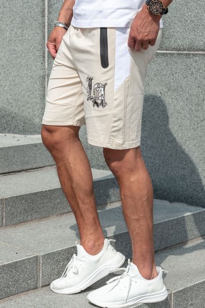 Pantalones cortos tipo college beige con bolsillos con cremallera JERONE