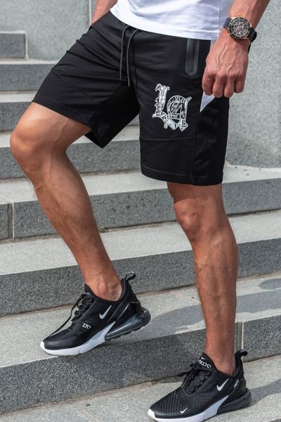 Pantalones cortos tipo college negros LA con bolsillos con cremallera JERONE