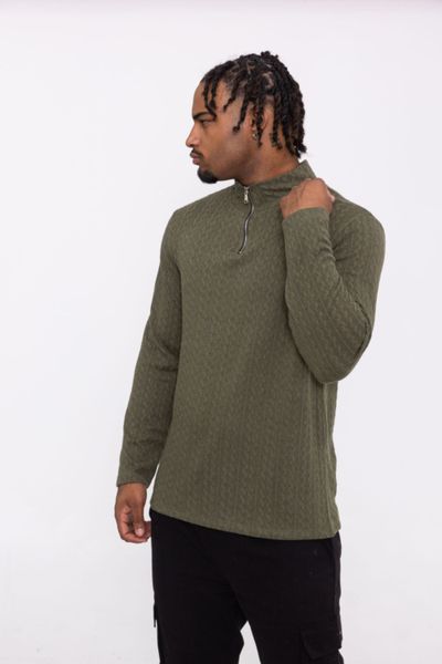 Jersey estructurado verde oscuro con cremallera AARHON