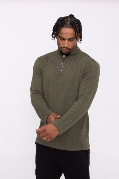 Jersey estructurado verde oscuro con cremallera AARHON Jersey estructurado verde oscuro con cremallera AARHON
