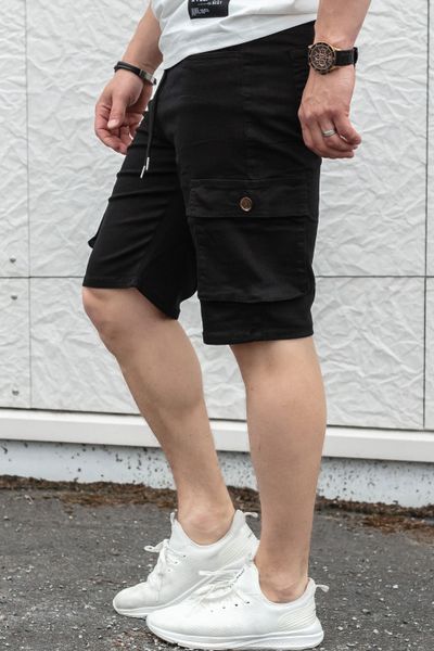 Pantalones cortos negros elásticos para hombre con bolsillos laterales JERONE
