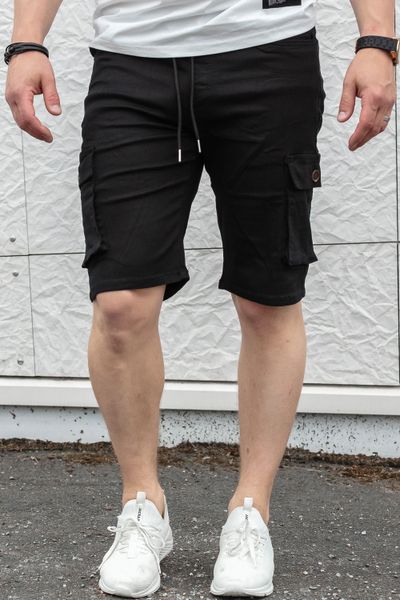 Pantalones cortos negros elásticos para hombre con bolsillos laterales JERONE