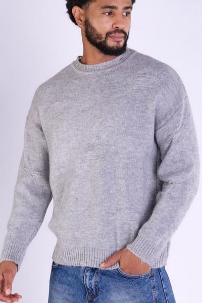 Suéter gris suave con textura rota Jerone