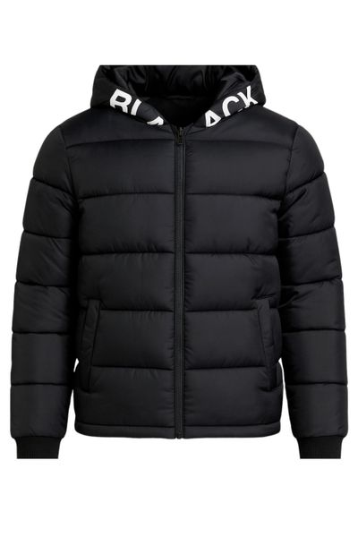 Chaqueta de invierno negra cálida con estampado de texto JERONE