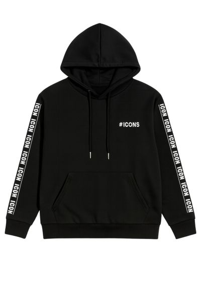 Sudadera negra con capucha y cremallera con estampado de texto JERONE