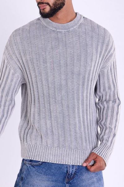 Suéter gris suave con rayas verticales JERONE Suéter gris suave con rayas verticales JERONE