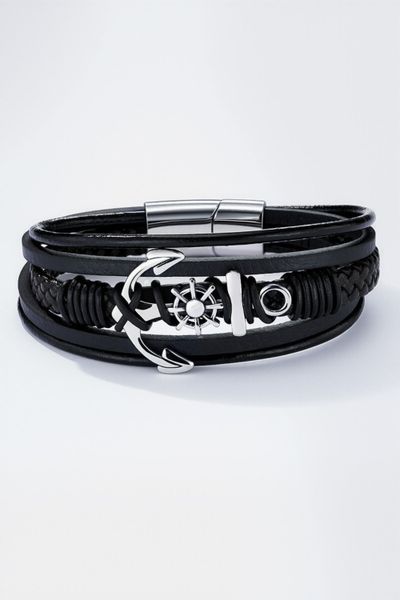 Pulsera de ancla negra de cuero JERONE JEWELLERY