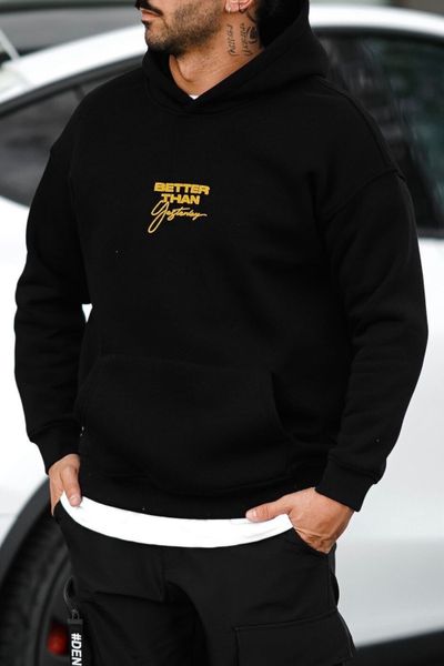 Sudadera negra con capucha bordada en la espalda JERONE Sudadera negra con capucha bordada en la espalda JERONE