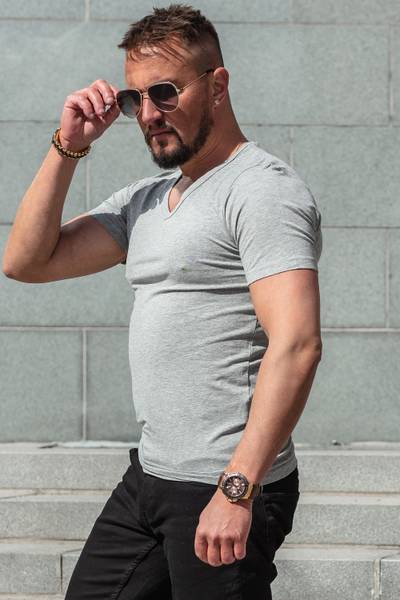 Basic V-Neck T-Shirt Gray Jack & Jones