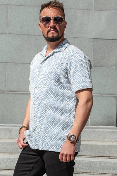 Camisa azul de manga corta con textura estructurada CARISMA