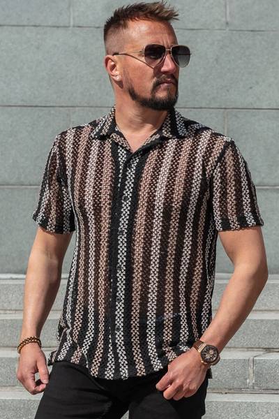 Camisa de punto negra de manga corta CARISMA