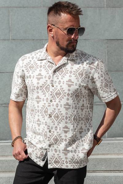 Camisa de cuello, de manga corta y con textura estructurada beige CARISMA