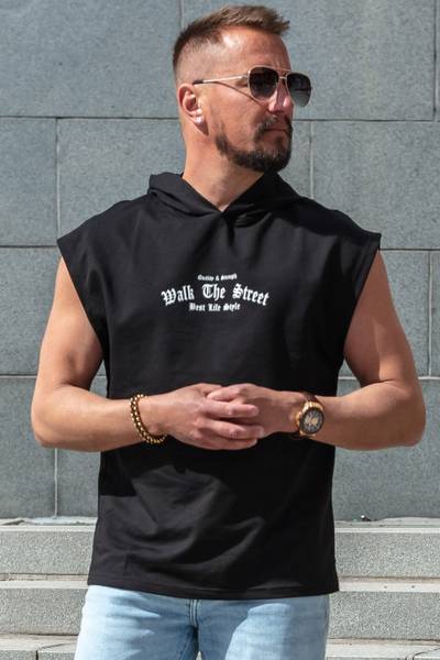 Street negro con capucha sin mangas JERONE