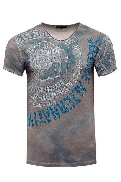 Camiseta gris con strass y estampado RUSTY NEAL