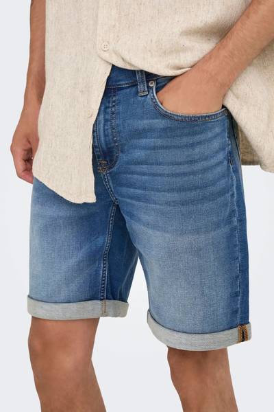 Pantalones cortos vaqueros elásticos azules para hombre ONLY&SONS