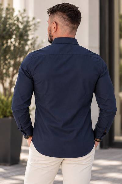 Camisa de vestir adornada con tartán a cuadros azul Jerone