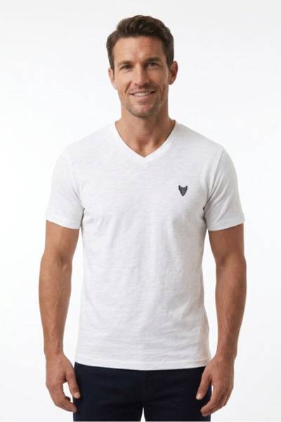Camiseta blanca con cuello en V JERONE