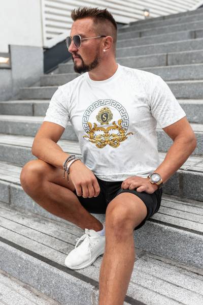 Lion camiseta estampada blanca con foil dorado JERONE