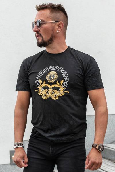 Lion camiseta negra estampada con foil dorado JERONE