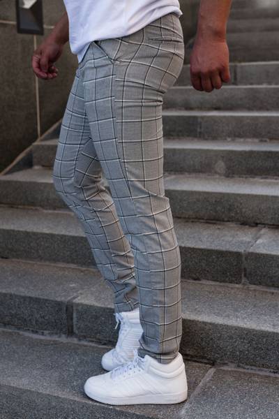 Elegantes pantalones grises de cuadros JERONE