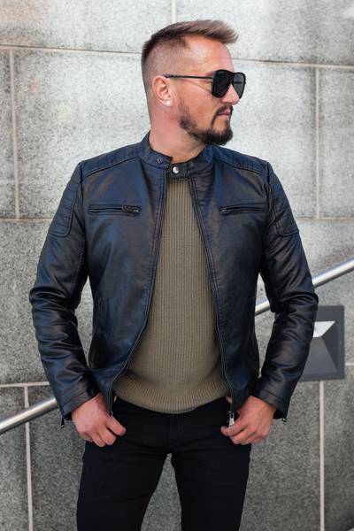Lucas chaqueta negra de cuero sintético para hombre JERONE