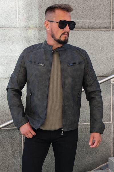 Leon chaqueta negra de cuero sintético para hombre JERONE Leon chaqueta negra de cuero sintético para hombre JERONE