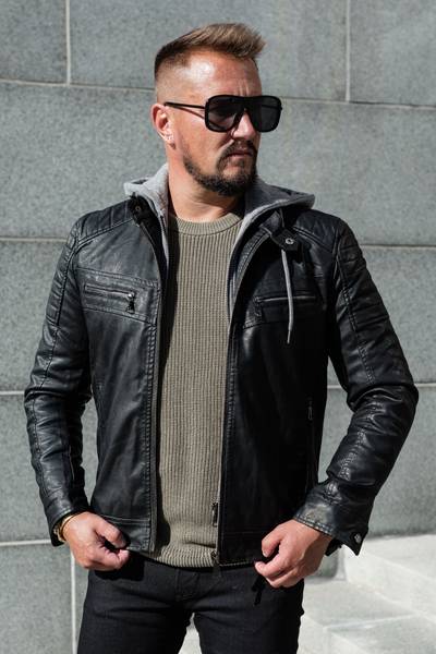 Goals chaqueta negra de piel sintética con capucha JERONE