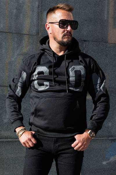 Icon sudadera con capucha estampada negra para hombre JERONE